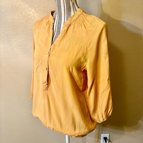 Antilia Femme Blouse Large Light Orange Peasant Smocked Hem 3/4 Slvs Rayon Boho - Picture 6 of 12